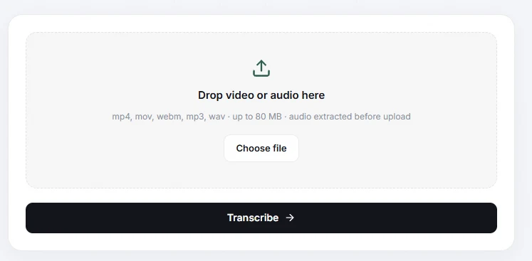 The Get text from video tool with a drop area for video or audio files